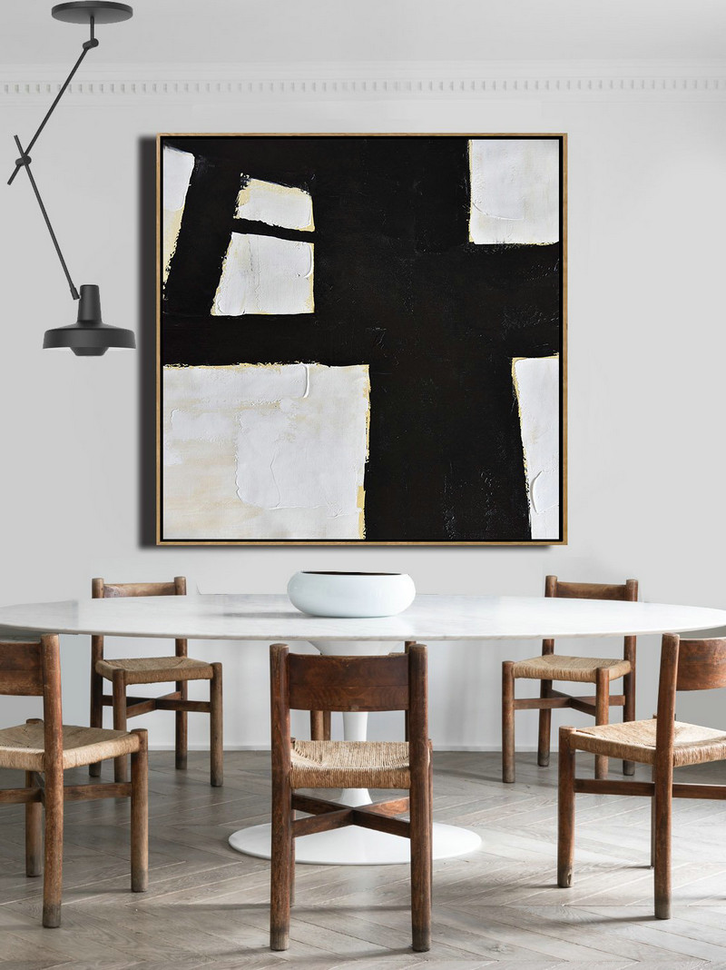 Handmade Extra Large Contemporary Painting,Handmade Minimal Art Palette Knife Canvas Painting, Black White Beige - Original Abstract Painting Canvas Art